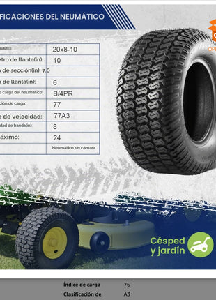 Llantas Turf Saver 20x8-10 Sin Cámara 4 Capas para Jardín x2