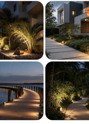 SET DE 4 LUCES SOLARES LED PARA JARDÍN - ESTILO FAROL BRONCE