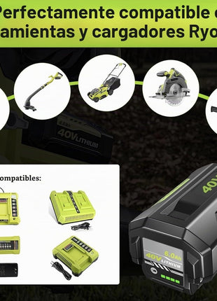 BATERÍA 40V LITIO 6.0AH + CARGADOR RÁPIDO COMPATIBLE - KIT DE ALTO RENDIMIENTO PARA HERRAMIENTAS