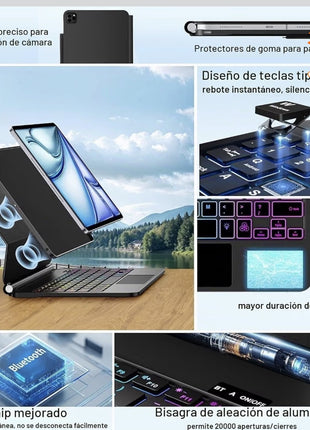 FUNDA CON TECLADO RETROILUMINADO PARA IPAD PRO - GIRO 360° Y PORTALÁPIZ