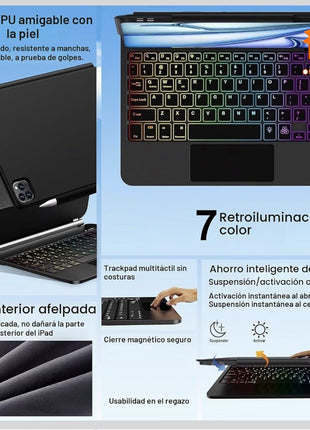 FUNDA CON TECLADO RETROILUMINADO PARA IPAD PRO - GIRO 360° Y PORTALÁPIZ