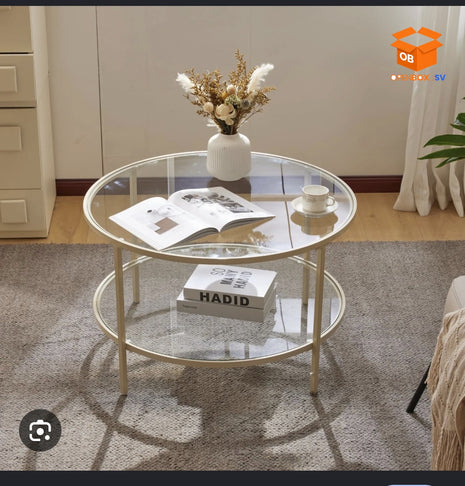 ✨ MESA DE CENTRO REDONDA DE CRISTAL CON DOBLE NIVEL 🔥