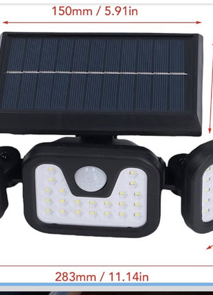 LUCES SOLARES PARA EXTERIORES, LED IP65, IMPERMEABILIZANTE, CON ENERGÍA SOLAR, LÁMPARA DE PARED CON 74 CUENTAS, 3 CABEZALES