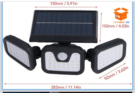 LUCES SOLARES PARA EXTERIORES, LED IP65, IMPERMEABILIZANTE, CON ENERGÍA SOLAR, LÁMPARA DE PARED CON 74 CUENTAS, 3 CABEZALES