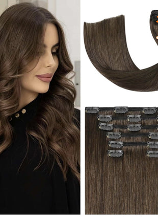 EXTENSIONES DE CABELLO CLIP CASTAÑO NATURAL CABELLO 100% HUMANO