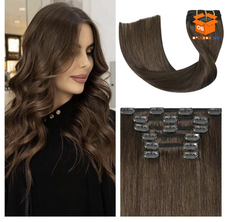 EXTENSIONES DE CABELLO CLIP CASTAÑO NATURAL CABELLO 100% HUMANO