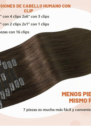 EXTENSIONES DE CABELLO CLIP CASTAÑO NATURAL CABELLO 100% HUMANO