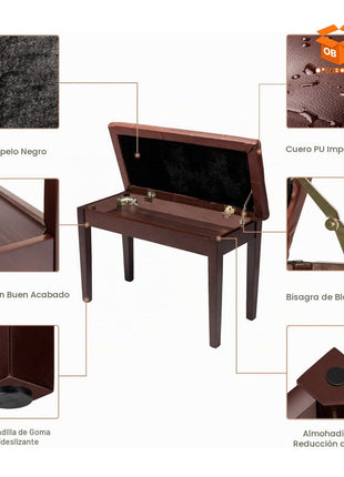 🎹 BANCO DE PIANO ACOLCHADO CON ALMACENAJE ✨