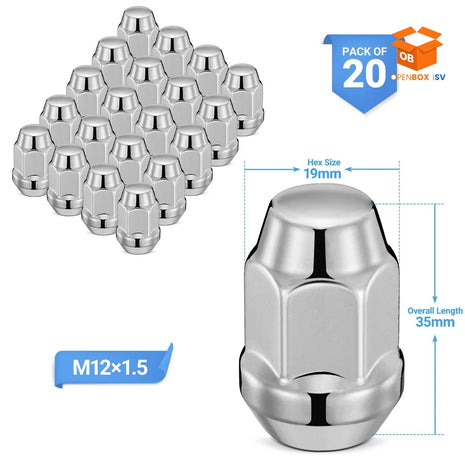 🔩 PACK 20 TUERCAS DE SEGURIDAD CROMADAS M12X1.5 ⚡