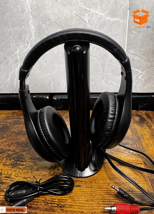 AUDÍFONOS INALÁMBRICOS 5 EN 1 CON SOPORTE DE ESCRITORIO - NEGRO