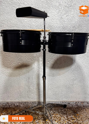 Timbales Glarry de 13" y 14" con Soporte y Cencerro