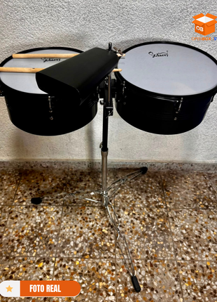 Timbales Glarry de 13" y 14" con Soporte y Cencerro