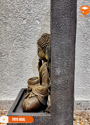 Fuente Decorativa Zen Buda con Cascada y Luz LED