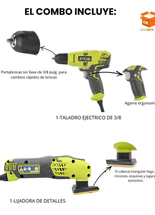 SET DE TALADRO Y LIJADORA DE DETALLES MARCA RYOBI