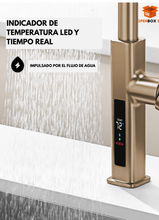 Chorro de cocina con cascada extraíble con pantalla de temperatura en Fahrenheit, 3 modos de salida de agua