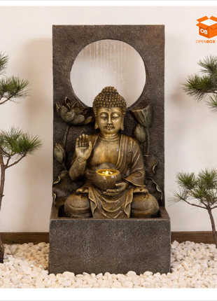 Fuente Decorativa Zen Buda con Cascada y Luz LED