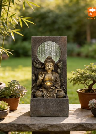 Fuente Decorativa Zen Buda con Cascada y Luz LED