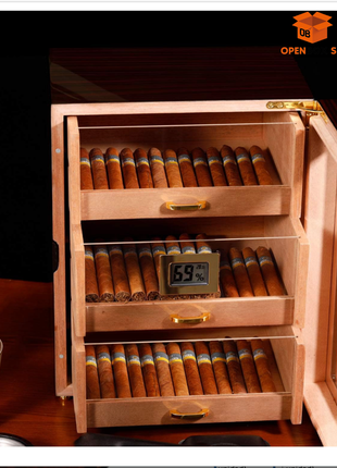 Gabinete de almacenamiento con humidificador y higrómetro digital para habanos