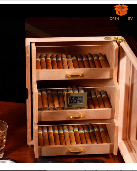Gabinete de almacenamiento con humidificador y higrómetro digital para habanos