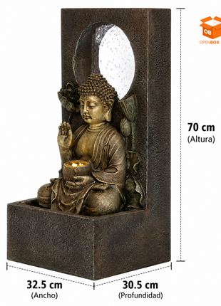 Fuente Decorativa Zen Buda con Cascada y Luz LED