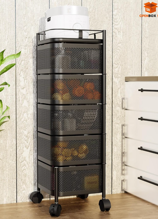 Estante giratorio de almacenamiento de cocina, carrito de despensa con ruedas de 5 capas, carrito de almacenamiento de frutas y verduras