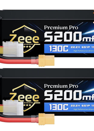 Zeee Premium Pro 6S 5200mAh Lipo Batería 22.2V 130C XT90 Plug (2 Paquetes)