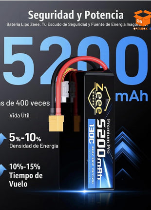 Zeee Premium Pro 6S 5200mAh Lipo Batería 22.2V 130C XT90 Plug (2 Paquetes)